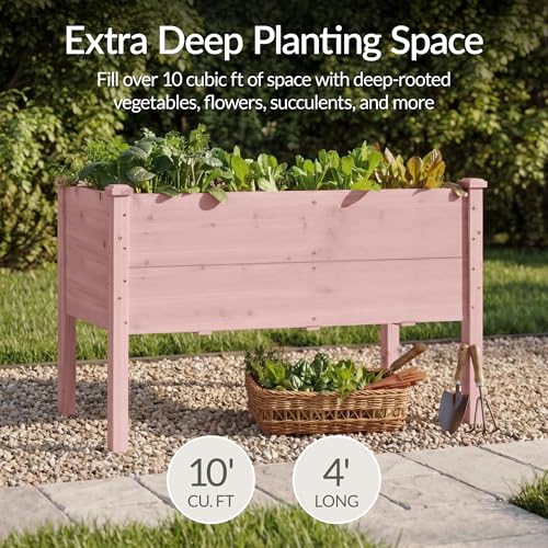 Image of Best Choice Products 48 inch x 24 inch x 30 inch Raised Garden Bed with Extra Deep 16 inch Depth, Elevated Wood Planter Box Stand for Backyard, Patio, Balcony, Natural Fir Wood - Pink