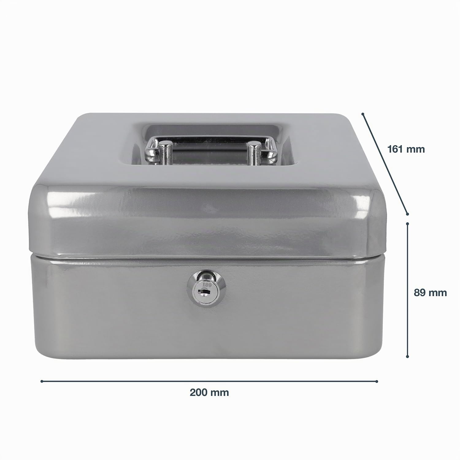 Westcott Caja de efectivo con cerradura (20 cm) plata | Caja con cerradura de chapa de acero con 2 llaves | Inserto extraíble para monedas con 3 compartimentos | E-51001 SILVER