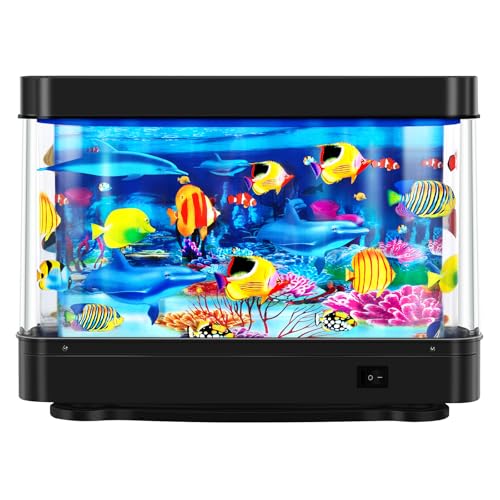 Fake Fish Tank, Aquarium Night Light, Artificial Tropical Marine Animals Decorative Aquarium Lamp,Virtual Ocean Moving Fish Light for Bedroom Office Décor,Gift for Kids and Cat-Black
