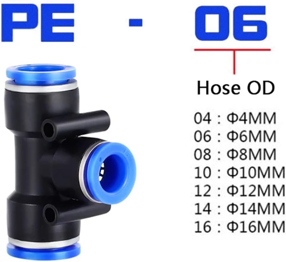 Pneumatic Connectors Hose Fittings PE 6mm 8mm 10mm 12mm 14mm 3 Ways Air Connector Push To Connect Hose Pneumatic Parts (Color : PE, Size : 14mm)