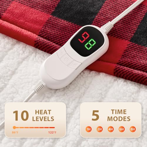 Homemate Electric Blanket Heated Throw - 50“x60“ Ultra Soft Cozy Flannel Heating Blanket with 10 Fast Heat Levels 8 Hours Auto Off Over-Heated Protection ETL Certification Keep Warm in Home Office