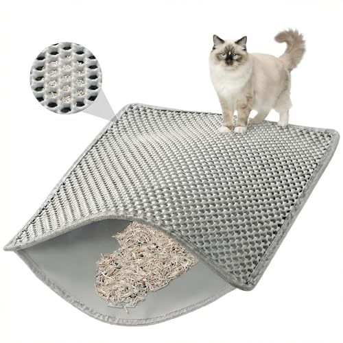 PalNests Cat Litter Mat 60x40cm Double Layer Honeycomb Cat Litter Trapper Mat Waterproof & Urine Proof EVA Material Non-Slip Soft on Paws Scattering Control for Kitty Litter Tray Box Easy Clean