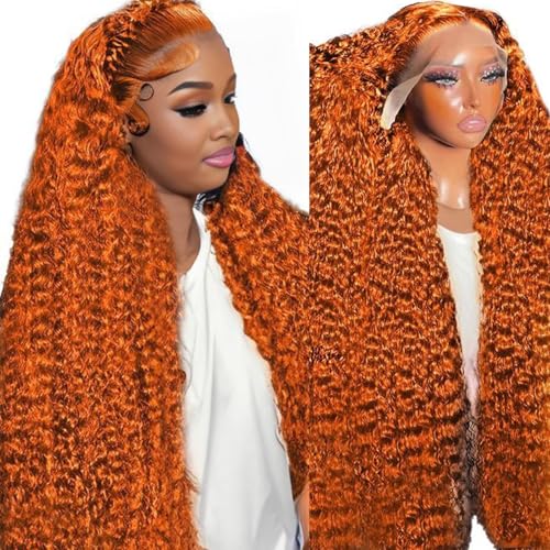 Image of Nsvnsv Ginger Wig Human Hair 13x4 deep wave Ginger Orange Lace Front Wigs Human Hair HD Transparent Lace Frontal 350 Colored Human Wig Pre Plucked 180% Density 38inch