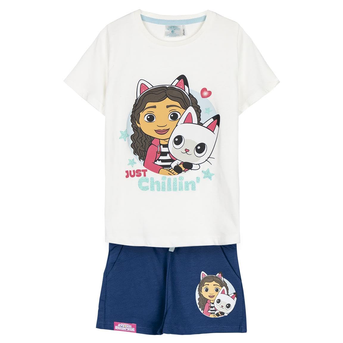 CERDÁ LIFE'S LITTLE MOMENTS Girl's Gabby's Dollhouse T-Shirt and Shorts, Blue and White, Estándar