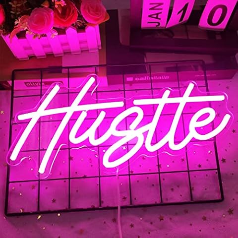 Hustle Neon Sign Dimmable Hustle Pink Led Sign 16.5''X7'' Hustle Wall Decor Pink Neon Sign Hustle Neon Light for Bedroom Home Bar Man Cave Wall Art Party Decorations Cover