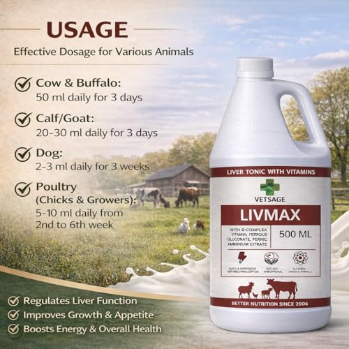 Image of LIV-MAX Nutritional Tonic with Iron, Calcium, and Vitamins for Cattle and Pet Health, Liquid Dietary Supplement for Animal Nutrition and Wellness | 500 ml