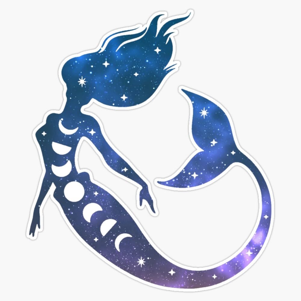 Galaxy Moon Phase Mermaid Sticker Vinyl Waterproof Sticker Decal Car Laptop Wall Window Bumper Sticker 5"