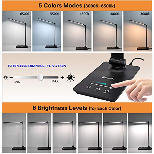 Cesunlight Led Desk Lamp For Home/Office, Desk Light, 7W, 5 Color Modes, 6 Brightness Levels, Dimmable Touch Control, Memory Function, Foldable Lamp For Reading, Working, Office, Study #TOP1