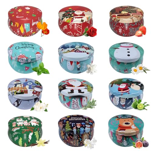 Primevolve Christmas Gifts for Women - Scented Candle Gift Set, Aromatherapy Soy Wax Candles in Decorative Tins, Ideal Gifts for Her, Birthday & Mother's Day, 12-Pack SC05