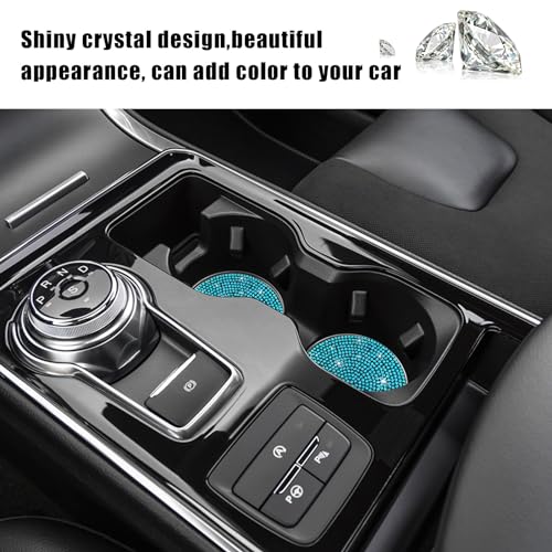 Image of Ziciner 2PCS Bling Car Cup Holder Coaster, 2.73 Inch Anti-Slip Cup Insert Coasters, Crystal Rhinestone Auto Drink Cup Mat, Universal Interior Decor Car Accessories for Women Girls (Light Blue)