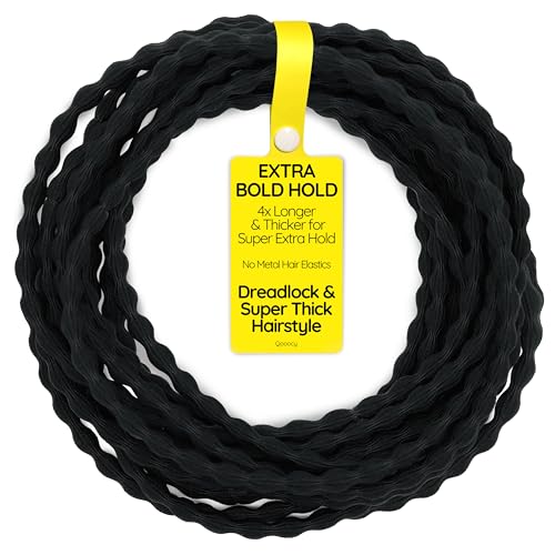 12-Pack 4X Extra Long Hair Ties - Ideal for Dreadlocks Curly Extra Thick Hair - Durable Oversized and Gentle Ponytail Holders XXX Black