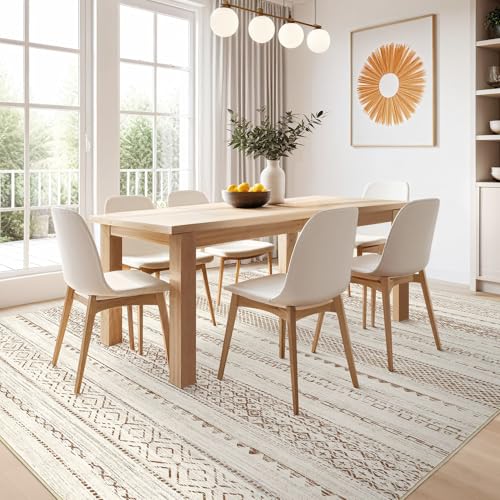 Nakagishi Area Rug Living Room Rugs: 8x11 Large Soft Machine Washable Boho Moroccan Farmhouse Neutral Stain Resistant Indoor Floor Rug Carpet for Bedroom Nursery Dorm Classroom Playroom Dining Room