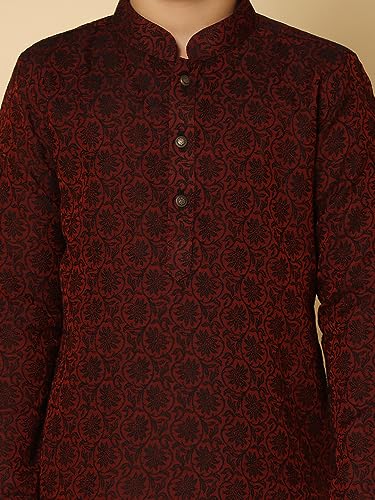 Image of KISAH Kid's Full Sleeves Silk Blend Knee Length Woven Design Maroon Kurta Patiala Set (3-4Y)