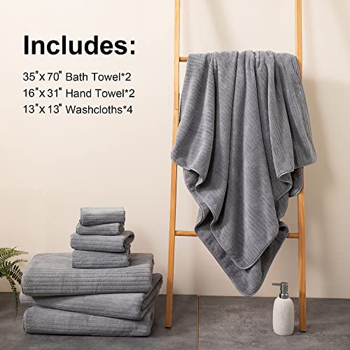 Oversized Bath Towels Set, 2 Extra Large Bath Towels, 2 Hand Towels And 4 Washcloths, Microfiber-Lightweight, Soft, Quick Dry, Super Absorbent, Ribbed Design Bath Sheets For Bathroom #TOP5