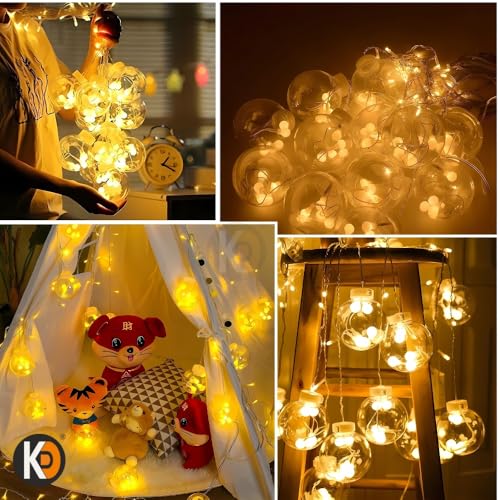 Image of K D Yellow Wish Ball Lights for Decoration - 2.5m, 12 LED String Lights | Decorative Series Lights for Home, Balcony, Wedding, Diwali, Christmas & Ganpati Decoration