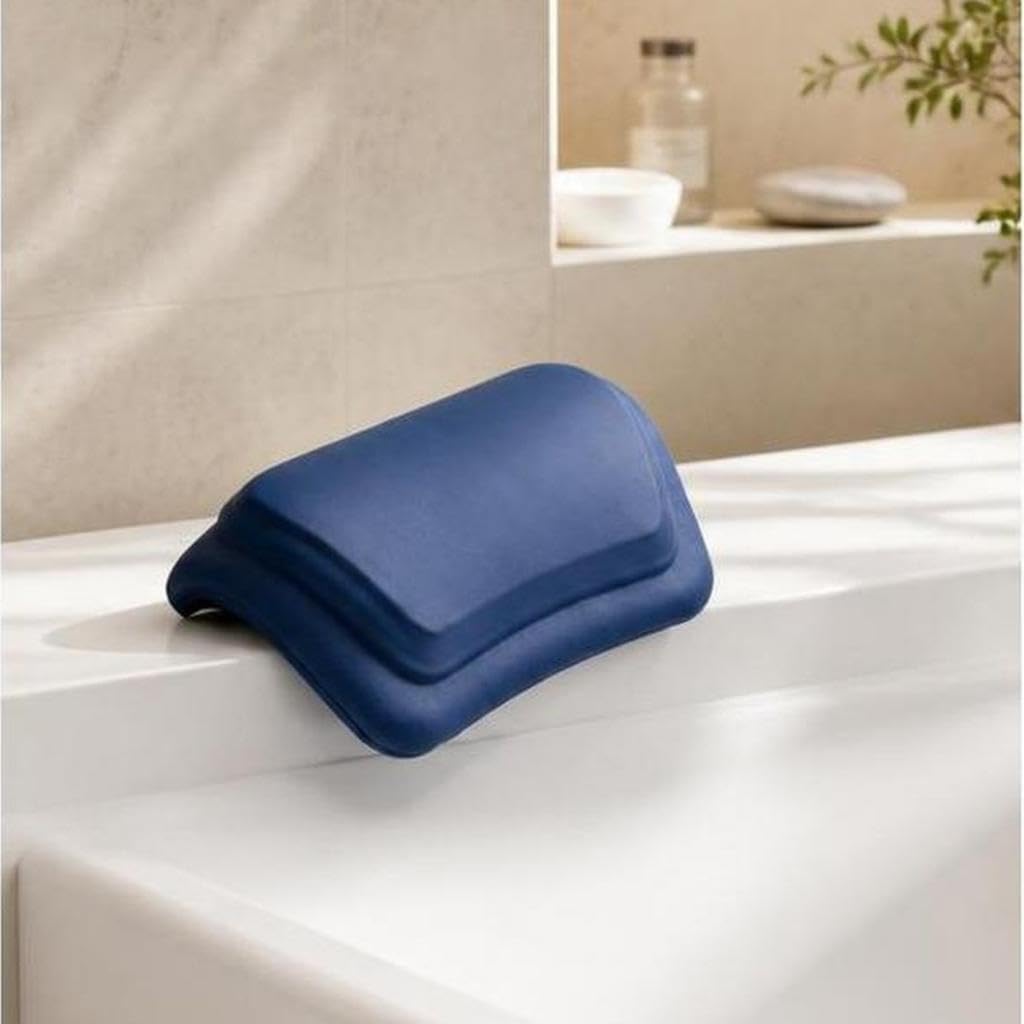 Cuscino Vasca Da Bagno Testiera Ergonomica PU Morbida Poggiatesta Ventosa Accessorio Vasca Sostegno Collo Adulti Adatto per Bagno Spa Casa, Blu Reale