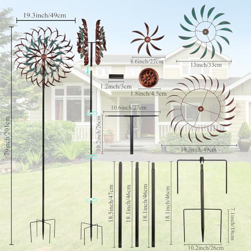 VEWOGARDEN 19" Dia Large Wind Spinner Outdoor with 6 Blades, Metal Kinetic Wind Sculptures & Spinners for Yard, Garden, Lawn Decorations by VEWOGARDEN - Image 4