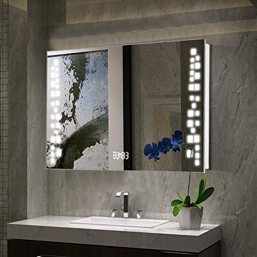 Warmiehomy Bathroom Mirror with LED Lights Sensor Switch Bathroom Mirror with Demister Pad for Makeup Shaving Wall Mounted 80x60cm