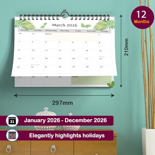 Calendar 2026 Wall Calendar 2026 UK A4 Family Planner Calendar 2026 Ideal for Home, Office & School 12 Month-to-View Calendar for Holidays, Work Organisation & Scheduling (Greenery Calendar)
