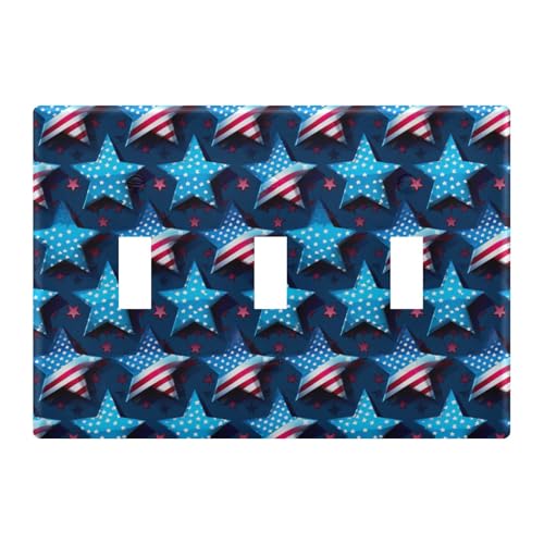 Light Switch Cover American Flag Star Wall Plates for Electrical Outlets 3 Gang 202a8886