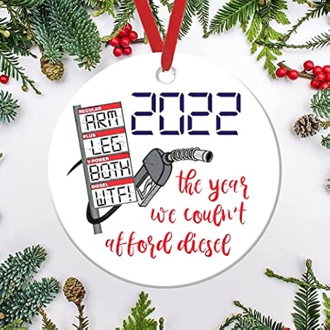 Christmas Round Christmas Ceramic Funny Christmas Ornament Fuel Gas Can 2022 Year We Couldn't Afford Gas Gag Gift for Coworker Christmas Tree Ornament Handmade Double-Sided Printing Xmas Ornaments Cover