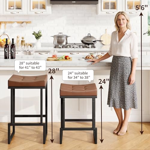 Image of FIRAVOE 24 inch Counter Height Bar Stools Set of 4, Backless Saddle barstools