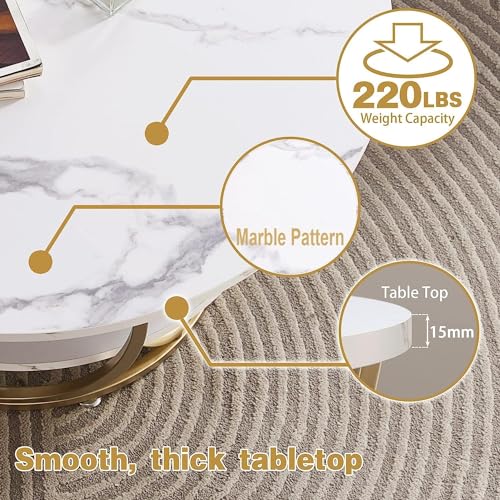 Image of Metal Base Handmade Round Coffee Table for Living Room /Drawing Room and Office Water-Proof Table Top Marble Finish End Table /Coffee Table /Lamp Stand /Center Table (Round, M-Medium)