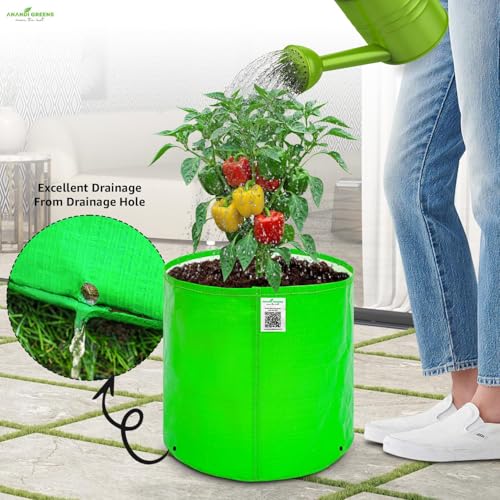 Image of Anandi Green's Premium Hdpe Uv Protected 260 GSM Round Shaped Green Colour Plants Grow Bags Suitable for Terrace and Vegetable Gardening 10x10 Inch Pack of 5