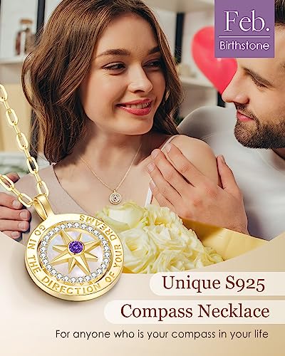 Louisa Secret S925 Sterling Silver Birthstone Necklace Gifts For Wife, 18K Gold Plated Compass Jewelry Gifts For Women Wedding Anniversary Birthday Gifts For Her Girlfriend, Girls Necklaces For Daughter Valentines Day Christmas Day #TOP1