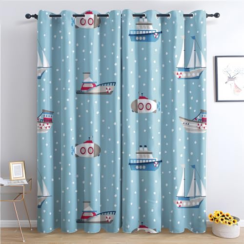 Rideau Occultant Thermiques Nautique Enfant - Lot de 2 Rideaux Imprimé pour Salon Chambre Fenetre Cuisine, Rideaux et Draperies Intérieurs à Oeillets, 75x166 cm (LxH)