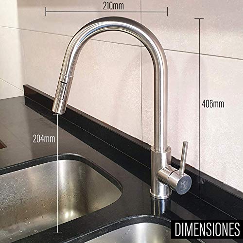 LARDECOR-Grifo-Cocina-Extraible-Acero-Inoxidable-Cano-Giratorio-360-Monomando-Diferentes-Modos-de-Rociado-Fregadero-sin-Plomo-Menor-Consumo-Mangueras-Internas-Flexibles-Haifoss-SILVER