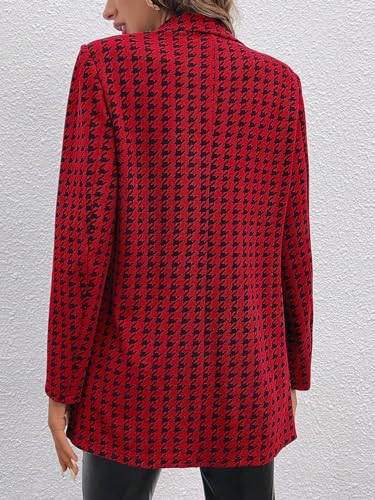 WDIRARA Women's Houndstooth Print Lapel Collar Single Button Work Office Jacket Blazer2