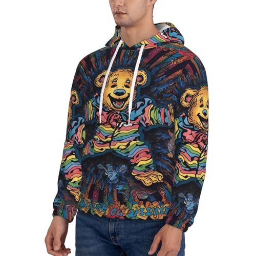 Men's Fleece Pullover Hoodie Long Sleeve Hooded Grateful Dancing Bear Sweatshirt Casual Shirts With Pockets Medium Black3