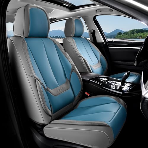 Image of Coverado Seat Covers, Car Seat Covers Front Seats, Leather Seat Covers for Cars, Car Seat Protector Waterproof, Gray Car Seat Cushion, Front Carseat Cover Universal Fit for Most Cars Blue