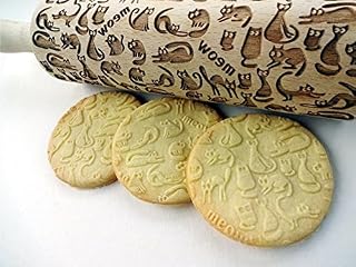 Meow CATS Embossing rolling pin. Wooden embossing rolling pin with cats. Gift for Cat lovers. Laser cut embossed dough roller for Embossed cookies or Pottery by Algis Crafts
