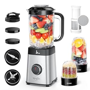 Sangcon Blenders voor keuken – Smoothie Blender – Persoonlijke Blender Combo voor Keuken, 4-in-1 Kruik Blender voor Shakes en Smoothies, Slijpen & meer, 40oz Jar & 17oz Cup met To-Go Deksel