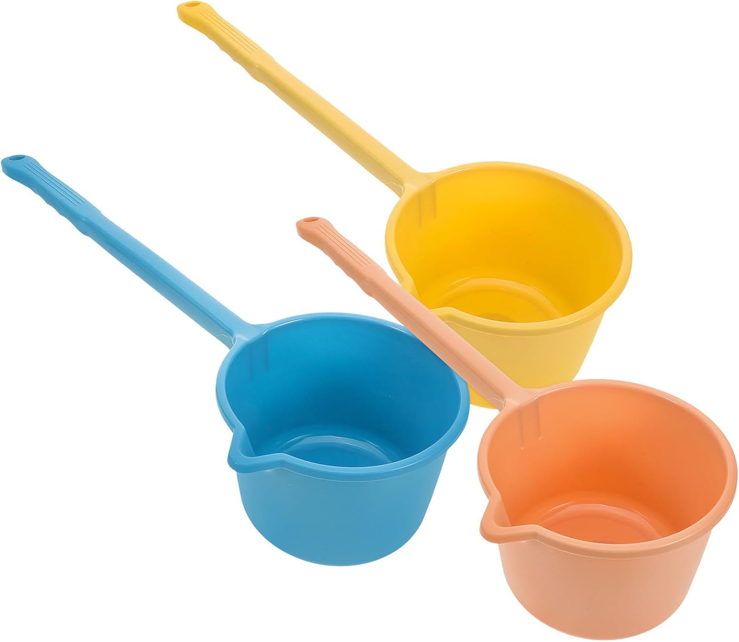 3pcs Long Handle Water Ladles Set for Kitchen and Bath, Multipurpose Plastic Water Scoops in Yellow, Pink, and Blue for Plant Watering and Household Use