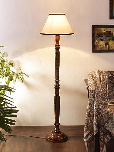 Image of Devansh White & Black Cotton conical Wooden Floor lamp -22