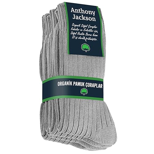 Anthony Jackson%100 Doğal Pamuktan Üretilmiş 4'lü Kutu Dikişsiz Ribana Örgü Bio Naturel Kadın ve Erkek Çorap NaturWalk (207 C - GRİ, 44-46)