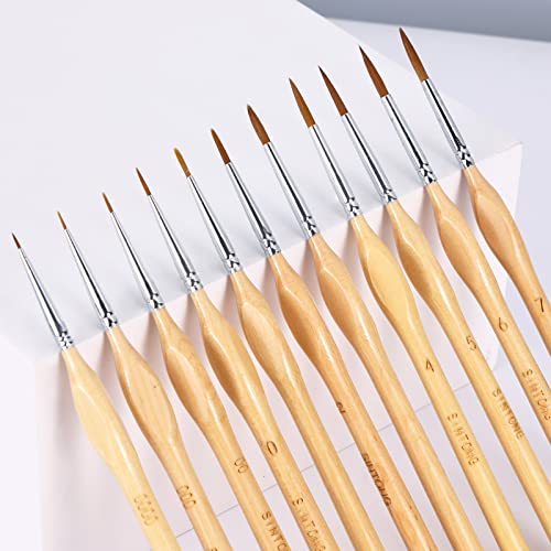 Sintong Miniature Paint Brushes,11 Pcs Fine Detail Paint Brush Set,Lightweight Wood Handle Paint Brushes For Acrylic Painting,Watercolor,Oil,Model #TOP3