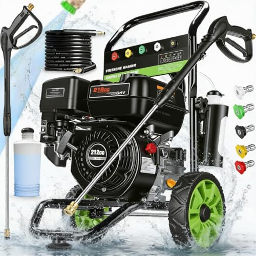 4200PSI Gas Pressure Washer 4.0GPM Gas Power Washer 212CC Gas Powered Washing Machine Commercial High Pressure Washer with 25ft Hose&5 Nozzles for Patio Garden Yard Vehicle,EPA/CARB/ETL (Black)