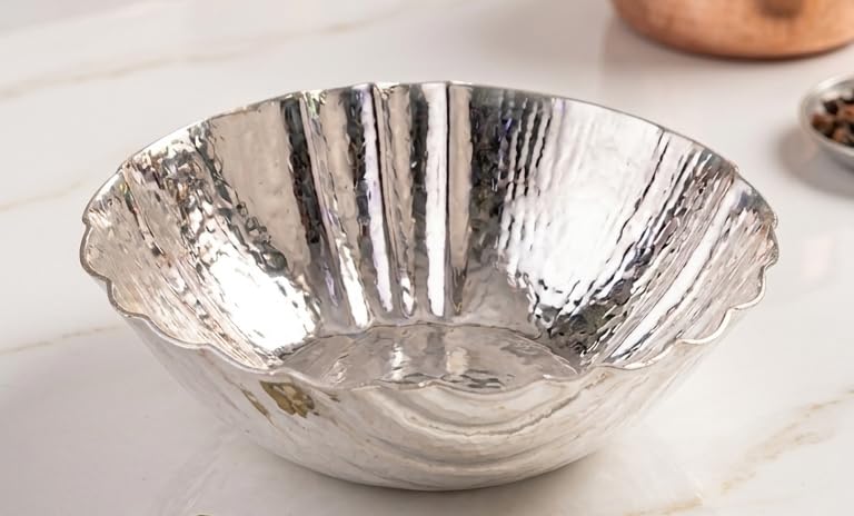 Mehak Enterprises Fluted Silver-Coated Brass Bowl | 999 Micron Silver Coat, Handcrafted Brass, Tarnish-Resistant-image-46