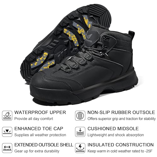 Wondamo Men's Waterproof Snow Boots Insulated Toe Cap Cold Weather Shoes Non-slip Lightweight Winter Boots3