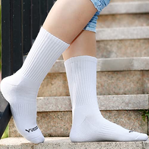 Yuedge Workout Training Sports Socks For Mens Size 8-10, Moisture Wicking Cushioned Crew Socks, White Combed Cotton Socks, 6 Pairs #TOP6
