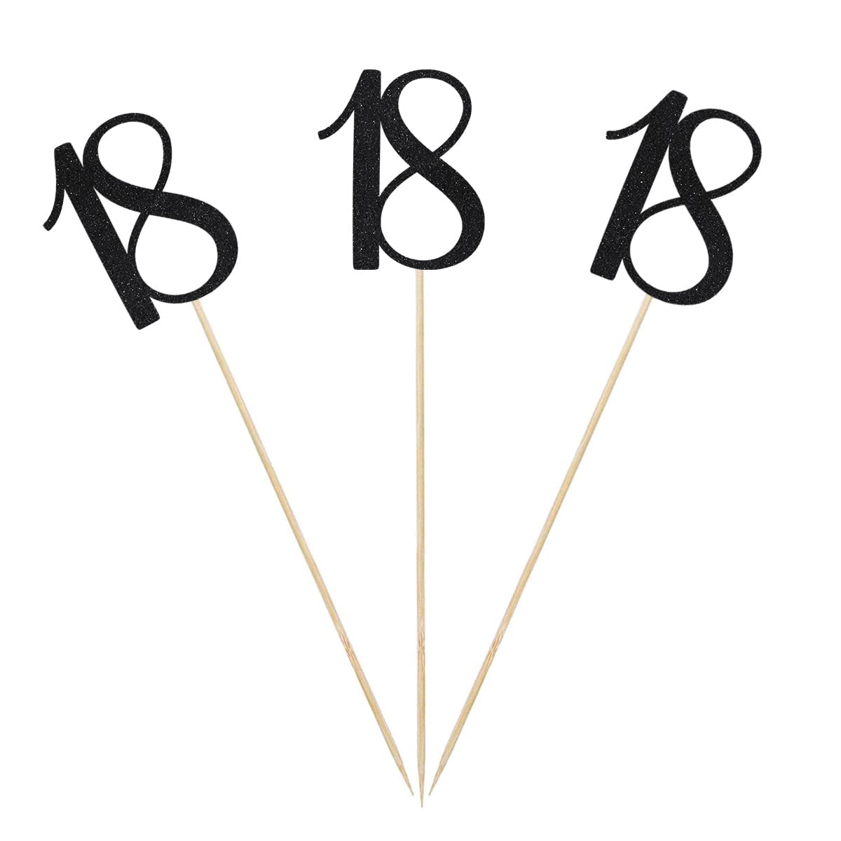 Black Glitter 18th Birthday Centerpiece Sticks, 12-Pack Number 18 Table Topper Anniversary Party Decorations