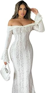 Women's lace Off The Shoulder Evening Dress 2024 Black Mermaid Cocktail Wedding Party Maxi Dress - Buy now