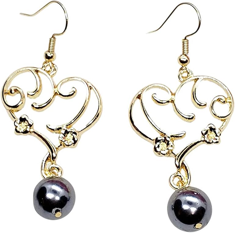 Hawaiian Heart floral Black Pearl Earrings
