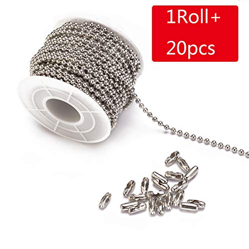 Tiparts 30 Feet Stainless Steel Ball Chains Necklace with 20pcs Connectors Clasps,Silver Bead