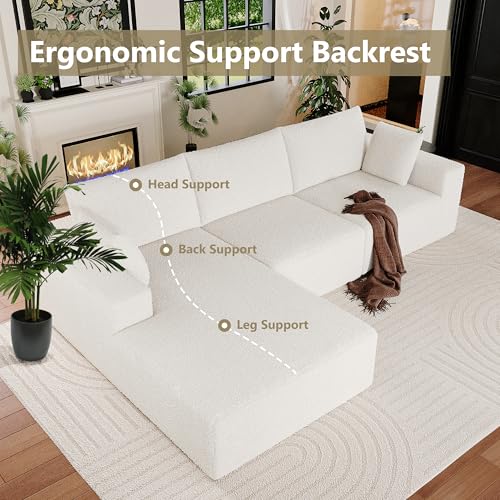 Image of Modular Sectional Sofa Couches L-Shape Couch 3 Seat Modular Sofa Memory Foam Sectional Couches for Living Room (Cloud White, 108 inch+Left Chaise)