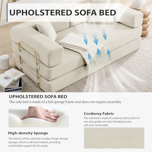 Image of HANXIN 78 Inch Convertible Sleeper Sofa Bed, Folding Floor Mattress Couch with Fixed-Shape Frame, Futon Boneless Couch Lounge Loveseat with Pull Out Bed, No Assembly Required (Beige)
